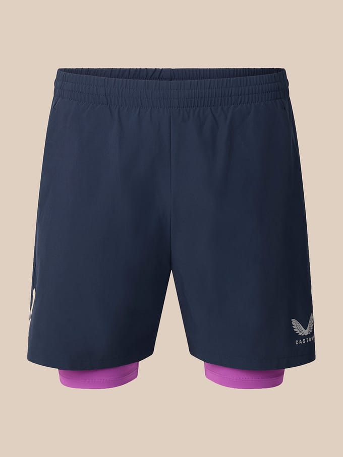 Heren Apex 2-in-1 Short - Marineblauw/magenta