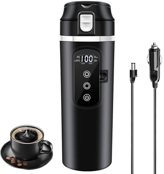 Draagbare elektrische waterkoker voor auto, 400ml met temperatuurcontrole en lekvrij ontwerp