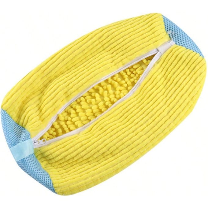 Sac de Lavage de Chaussures Durable Adapté à Tous les Types de Chaussures - Fermeture Éclair Robuste en Polyester, Intérieur en Peluche Sac de Linge Protecteur, Réutilisable jaune