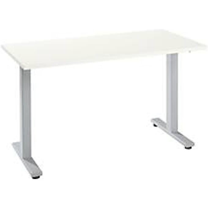 Bureau Start Off Home Office, B 1300 x D 650 x H 735 mm, T-voet, wit/blank aluminiumkleurig