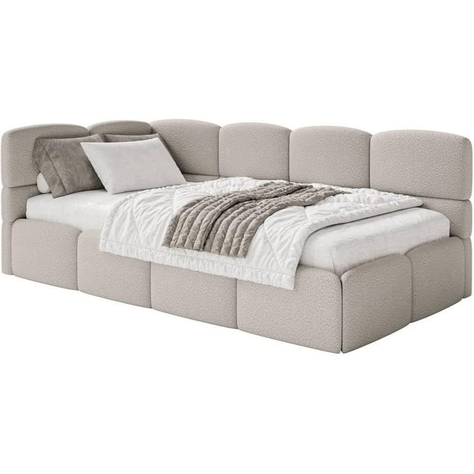 Jeugdbed Chloe links bouclé 90x200 met opbergruimte | NADUVI Collection