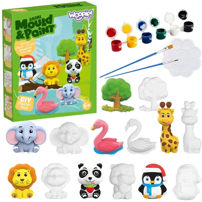 Woopie Diy Paint Craft Kit - Maak gipsen beeldjes en verf - Dierenset - UNI