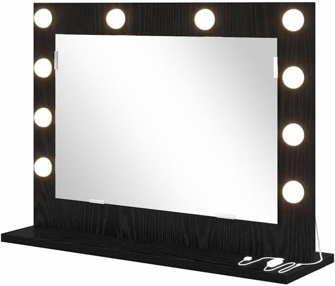 vidaXL Vanity Mirror with LED Lights Black Oak 60x45x18cm
