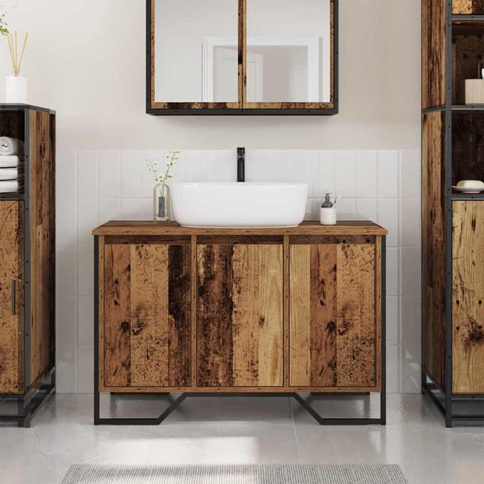 vidaXL - Wastafel - kabinet - voor - de - badkamer - Oud - Hout - 91 - x - 35 - x - 60 - cm