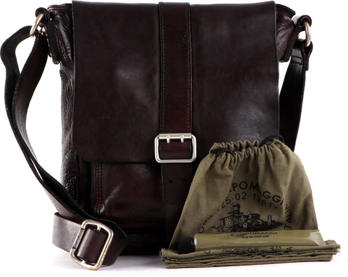 CAMPOMAGGI Leren Schoudertas Saturno Crossbody Bag Moro Donkerbruin