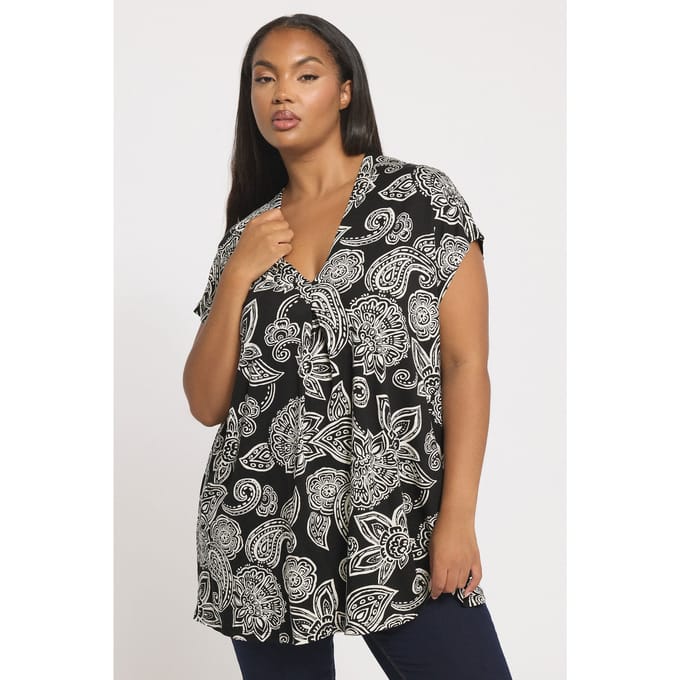 Yours Zwarte Paisley Plooi Top Size 44