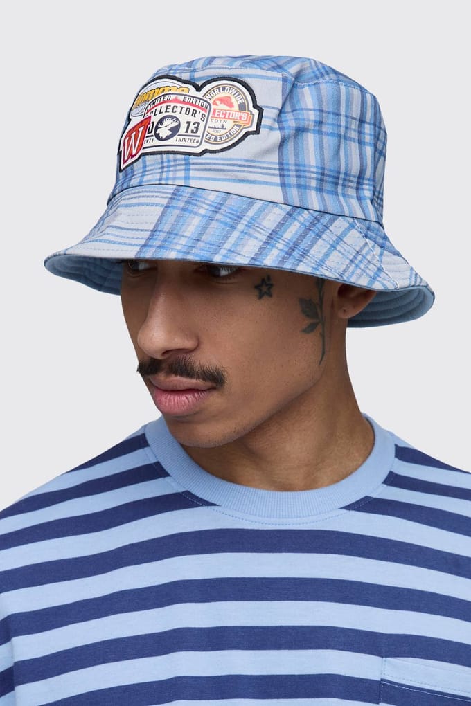 Geruite Bucket Hat Met Applicatiepatch | Blue