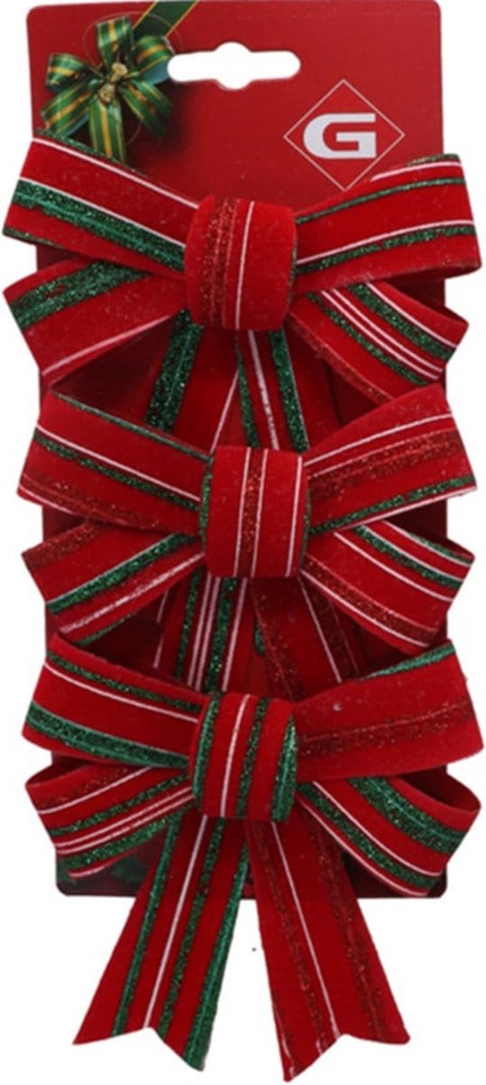 Gerimport Decoratie strikken - 3x st - donkerrood - 10 x 13 cm - strikjes