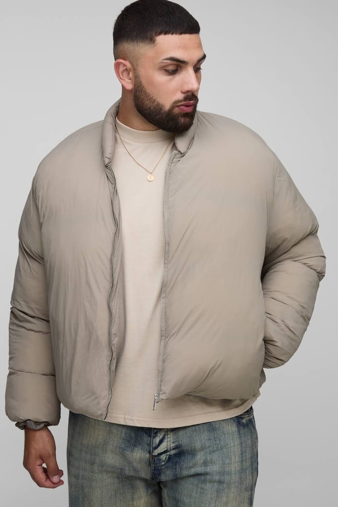 Plus Mono Gewatteerde Oversized Bomberjack | Taupe | Size 2XL