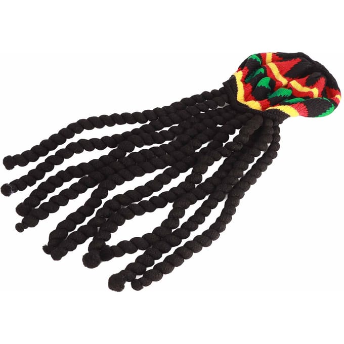 Dreadlocks Pruik Muts Ademende Gebreide Baret Muts met Lange Zwarte Dreadlocks Pruik voor Zomer Winter black