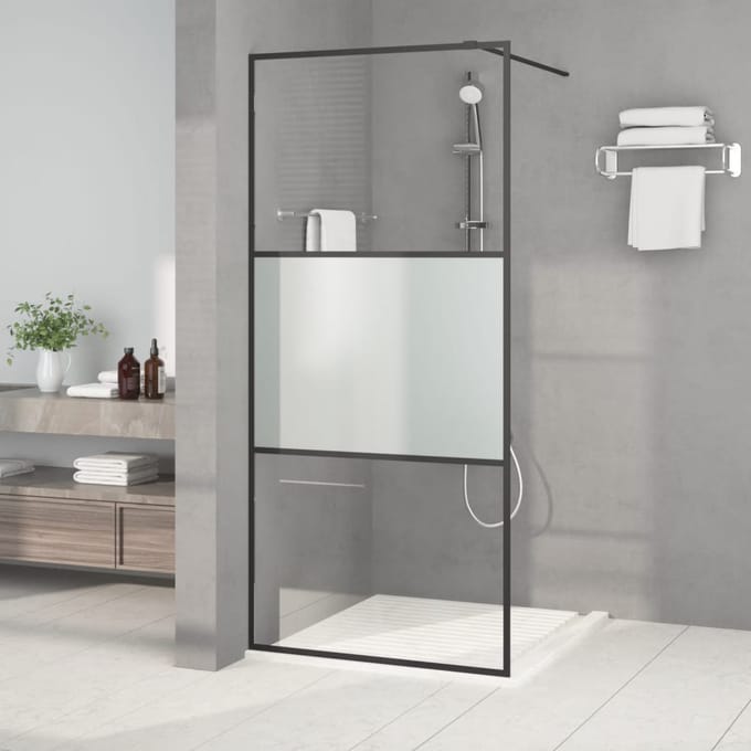 vidaXL - Inloopdouchewand - 90x195 - cm - halfmat - ESG-glas - zwart