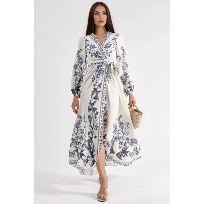 Florale Maxi Jurk met V-hals en Strikdetail
