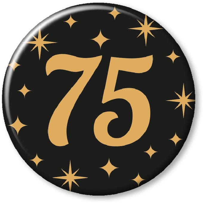 BTH - Buttons - 75 Jaar - Goud-Zwart - Badge - Speld - Verjaardag - Decoratie - Versiering - 75 Jaar Verjaardag - Button