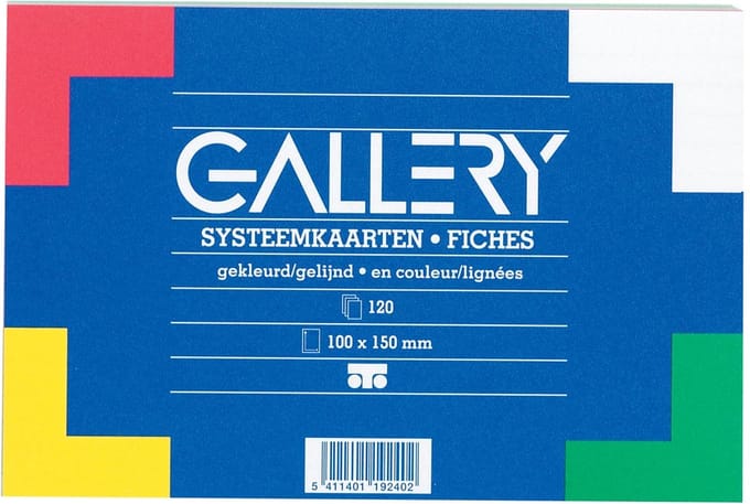 Gallery gekleurde systeemkaarten, ft 10 x 15 cm, gelijnd, pak van 100 stuks