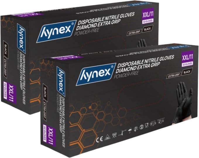 Hynex Diamond Extra Grip Nitrile PF (2x stuk) 8,0 gr - XXL - Black – 50 box