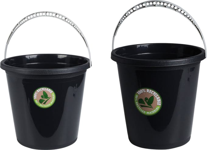 Set van 2x Storage Solutions huishoud emmers - 5 en 10 liter - kunststof - zwart