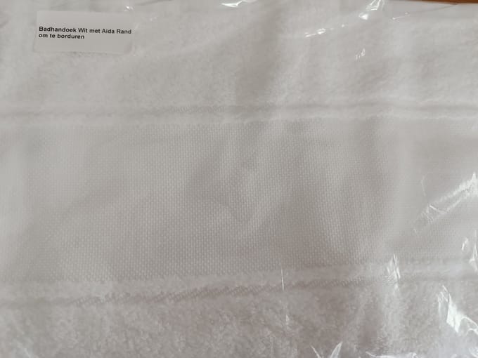 Handdoek met aida band 50 x 100 cm wit