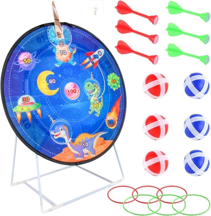 Veiligheidsdartbord - Werpspel Kinderen - Interactief Spel - Dubbelzijdig Doel - 72 cm Diameter - Multicolor