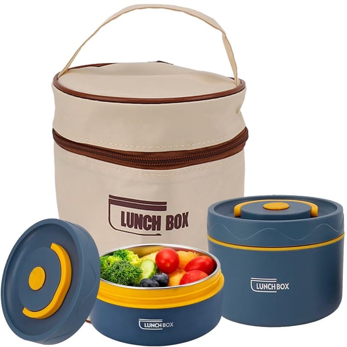 Dailygoods- Lunchcontainer Geïsoleerd - Draagbare Bento - Thermische Voedselcontainer - Roestvrij Staal - 2 Stuks - Elegante Ontwerp - Bento Box