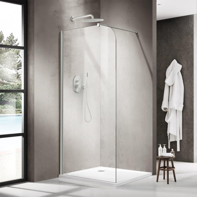 FugaFlow Eccelente Vetro Inloopdouche - 120x200cm - afgeronde glaswand - helder glas - wandarm - mat wit