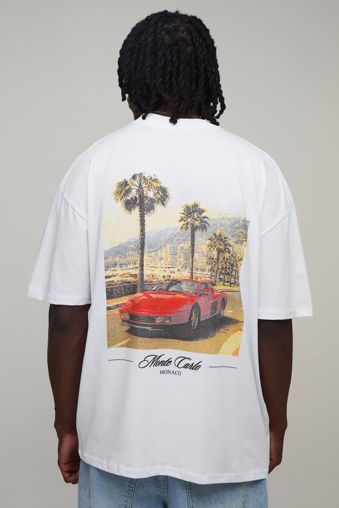 Lang Wit Oversized Monte Carlo Fotografisch Print T-shirt | White | Size XL