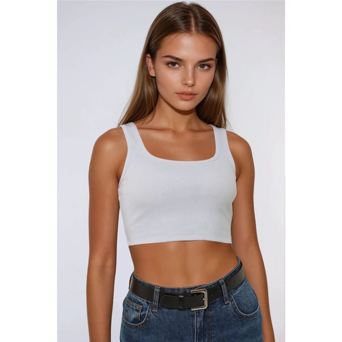 Aansluitende Cropped Tanktop met Ronde Hals