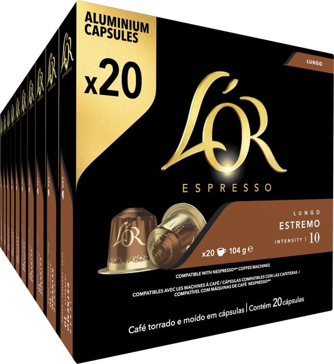 L'OR Lungo Estremo Koffiecups - Intensiteit 10/12 - 10 x 20 capsules