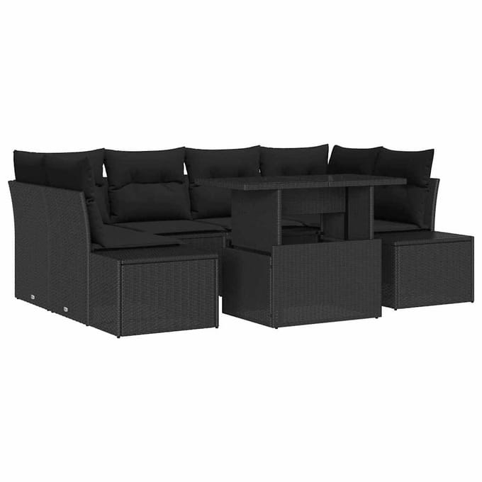 vidaXL - Bankstel - 7 - st - Zwart - poly - rattan
