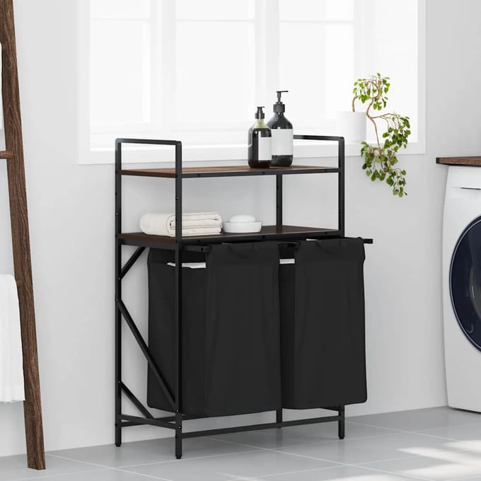 vidaXL - Wasmand - 2 - vakken - met - planken - bruin - eikenkleurig