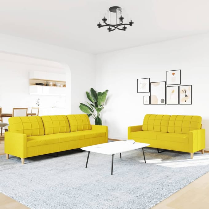 vidaXL - 2-delige - Loungeset - stof - lichtgeel
