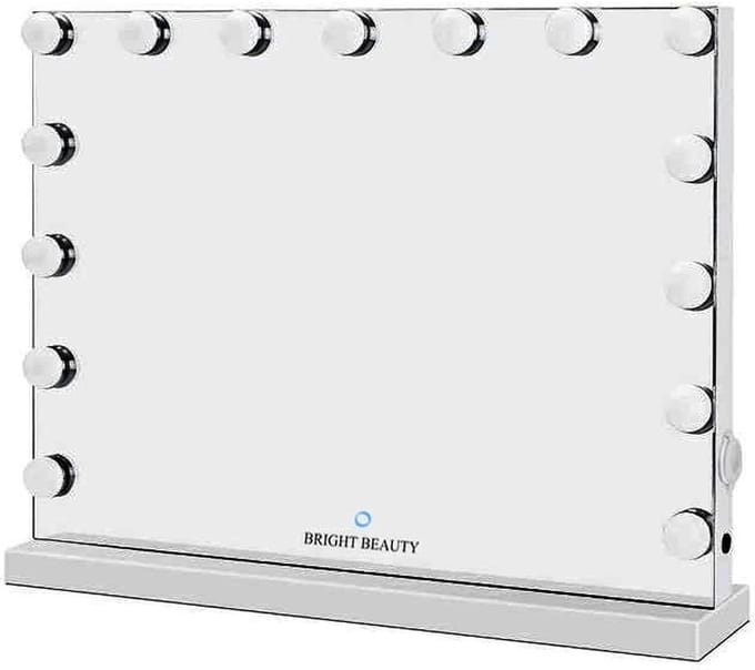 hollywood make up spiegel met verlichting - 58 cm x 43 cm - zonder rand - drie lichtstanden - wit