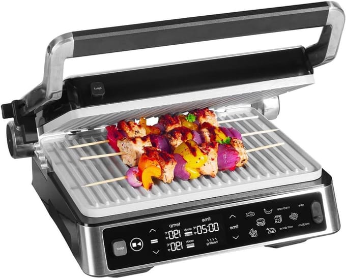 Contact Grill - Elektrisch Grillen - Lekker Eten - 180 Graden Open - 2000 Watt - Grijs