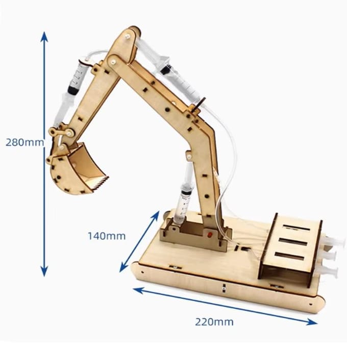 Modèle d'Excavatrice Hydraulique en Bois Fait Main Bricolage Jouet Interactif Éducatif Scientifique pour Enfants Apprentissage Parent-Enfant beige