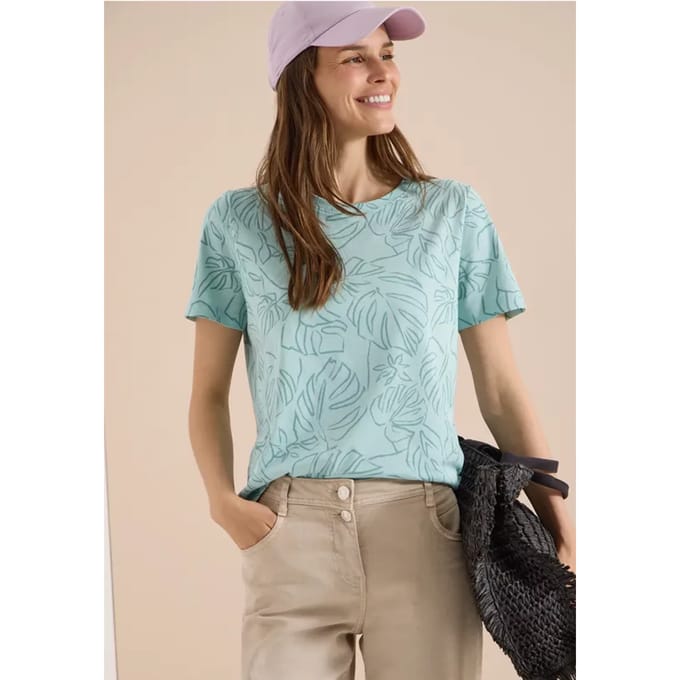 Shirt met ronde hals en bladprint