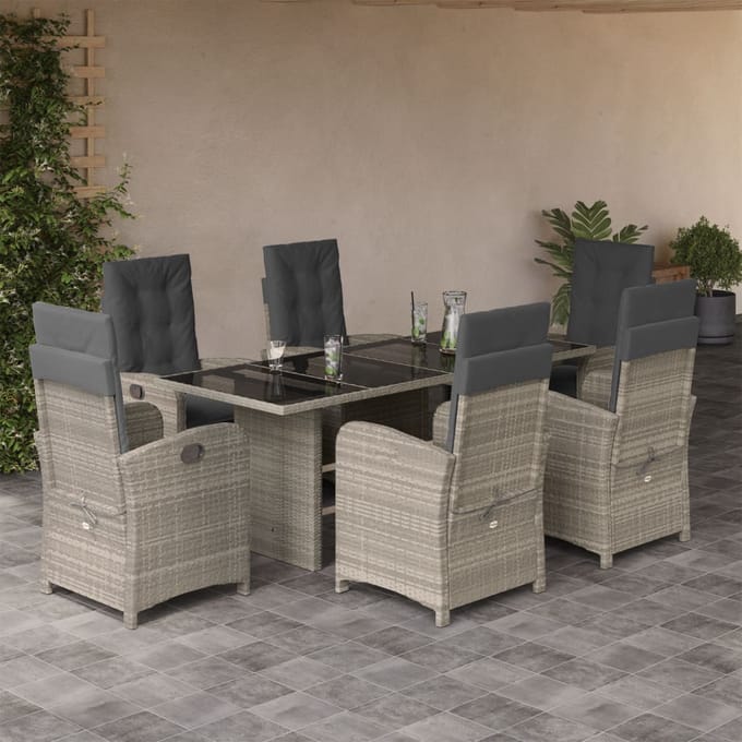 vidaXL - 7-delige - Tuinset - met - kussens - poly - rattan - grijs