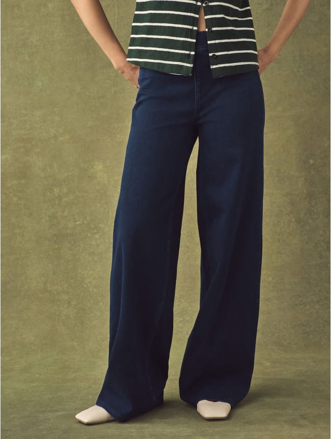 Next - Dames - Jersey denim petite broek met wijde pijpen - Petite - Blauw