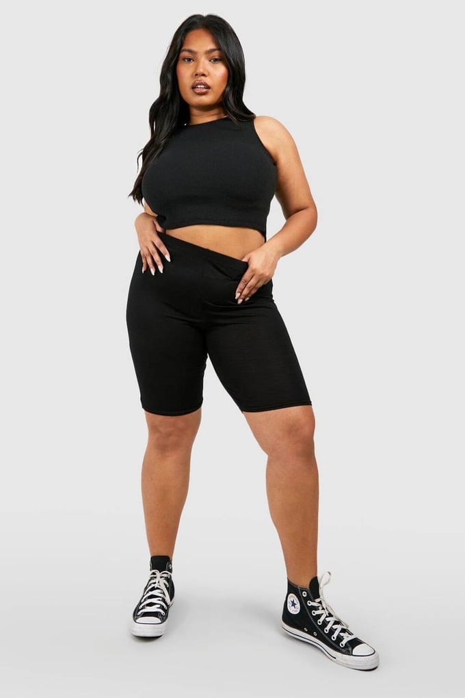 boohoo Dames Plus Basic Jersey Longline Fietsshorts | Zwart | Maat: 52