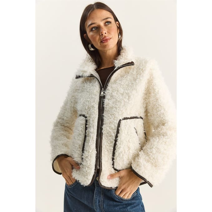 Faux leren gedetailleerde pluche jas