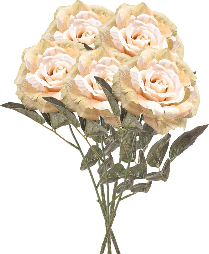 Emerald Kunstbloem roos Pascal - 5x - wit - 65 cm - decoratie bloemen