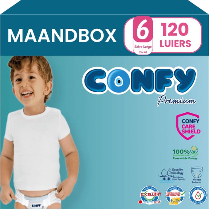 Confy Premium - Luiers Maat 6 (15+kg) - 120 Luiers - Maandbox