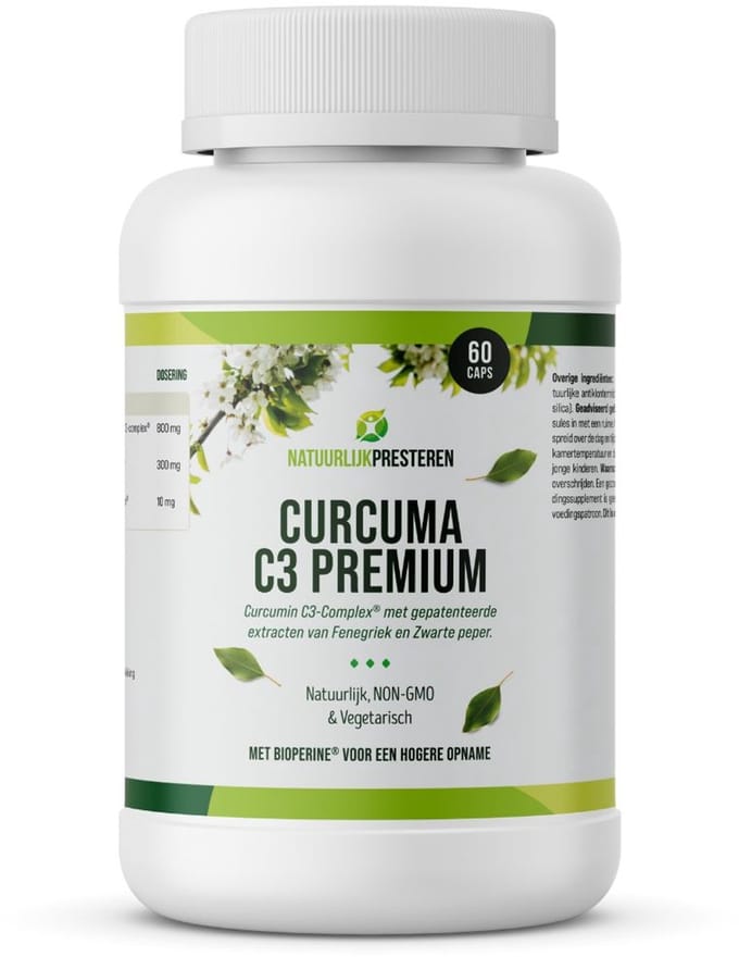 Curcuma C3 Premium - Curcumine (curcumin C3-complex) - zwarte peper (bioperine) - 60 caps - Natuurlijk Presteren