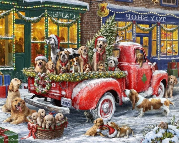 Kerst Legpuzzel - Honden Puzzel - Ontspanning Thuis - Premium Kwaliteit - 1000 Stukjes - Rood