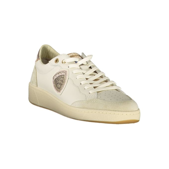 Blauer Witte Leren Dames Sneaker