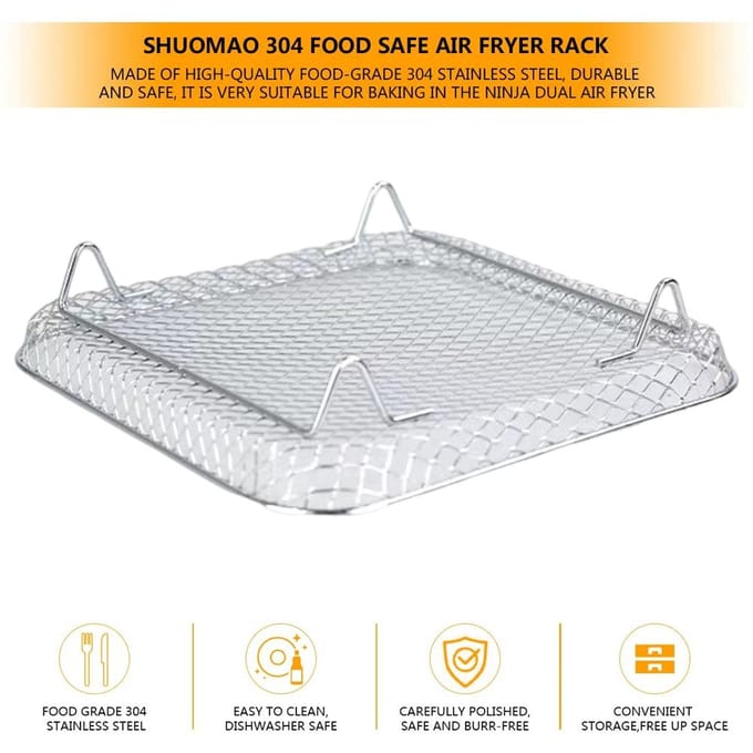 Airfryerrek Compatibel voor Ninja Foodi 8L Roestvrij Staal Stapelbaar Dehydratatierek Airfryer white