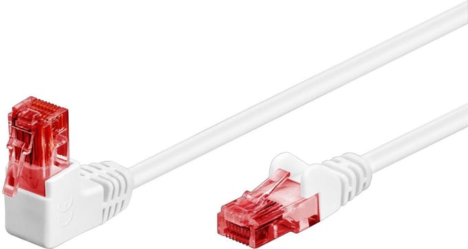 CAT 6 patchkabel 1x 90° haaks, U/UTP wit 5 M