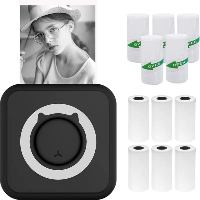 J&R Instant camera - Digitale camera met printer - Draadloze Instant Mini Printer - Bluetooth - Met printpapier en zelfklevende printjes - Zwart