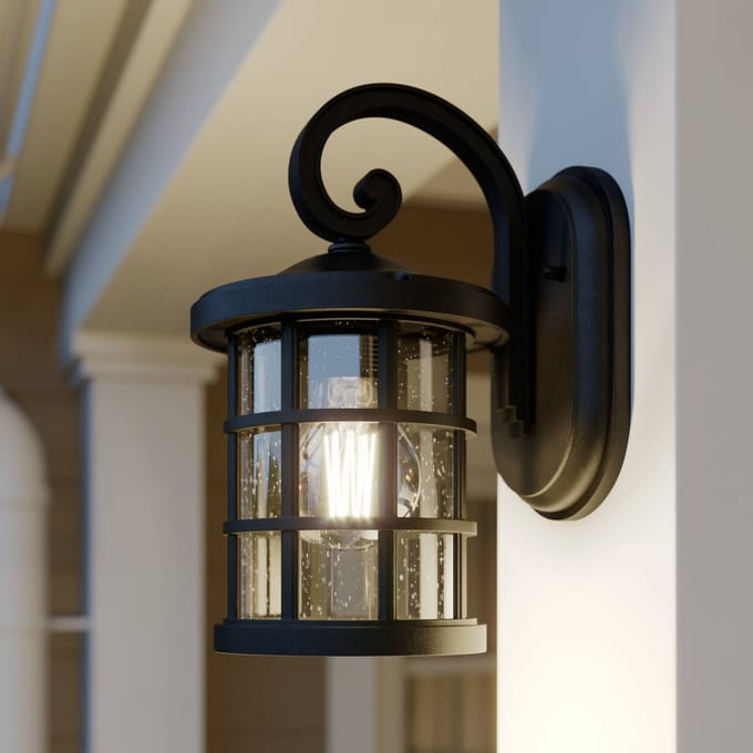 Lindby - Wandlamp buiten - 1licht - Kunststof, glas - H: 28 cm - E27 - zwart, helder
