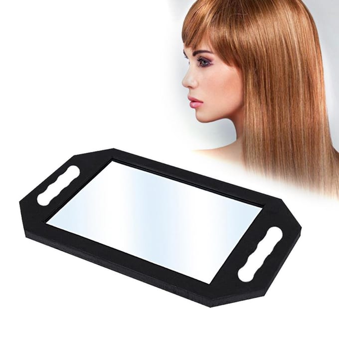 Professionele Handheld Spiegel Spons Salon Kappers Glazen Spiegel Schuimframe Schokbestendige Make-up Spiegel zwart