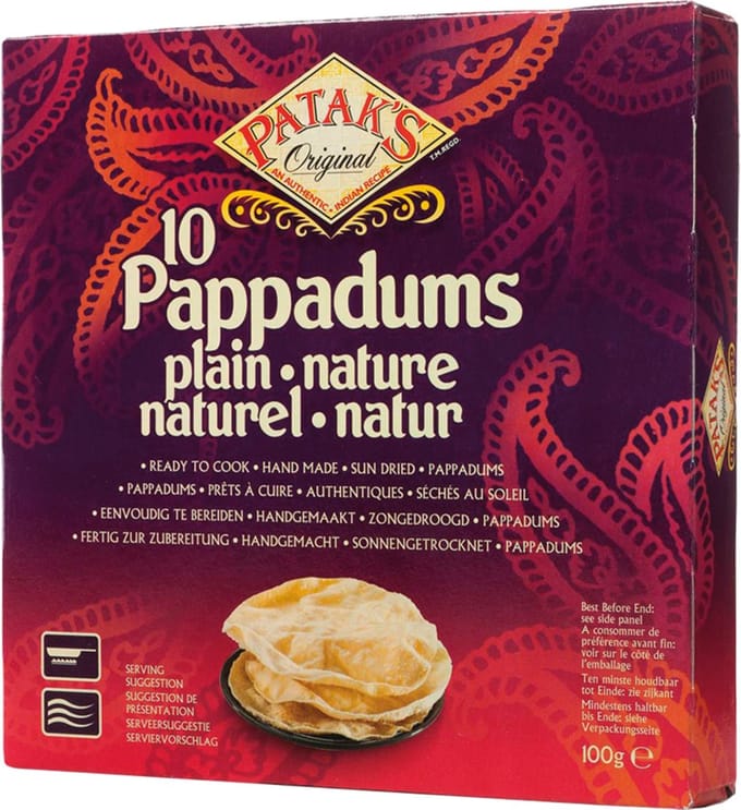 Pataks Papadams Natuur 12 x 100 g