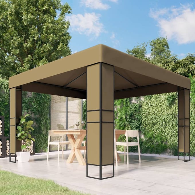 vidaXL - Prieel - met - dubbel - dak - 180 - g/m² - 3x3x2,7 - m - taupe